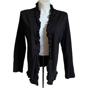 Metropolitan Womens Ruffled Cardigan Sweater Black L Large